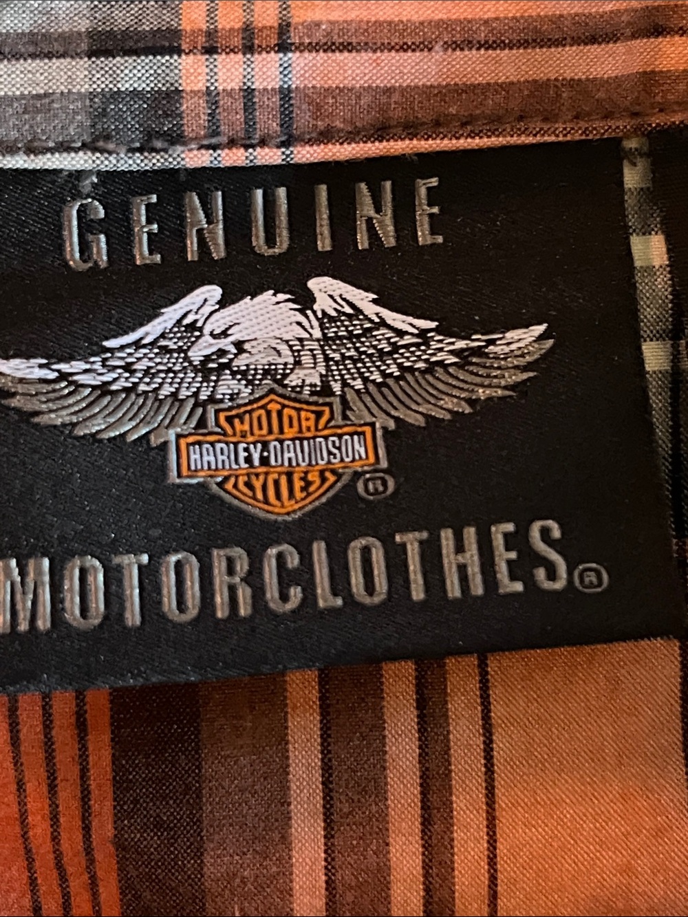 Harley-Davidson Orange and Gray Plaid Short-Sleeve Button-Down Shirt Size L - Picture 3 of 4